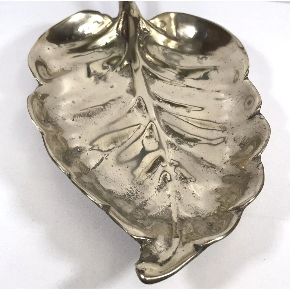 BRASS LEAF Footed Tray Serving Dish Center Piece Huge 16